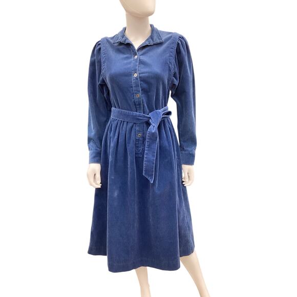 Vintage Laura Ashley Dress Women’s SZ M Corduroy Made In Ireland Blue Beautiful